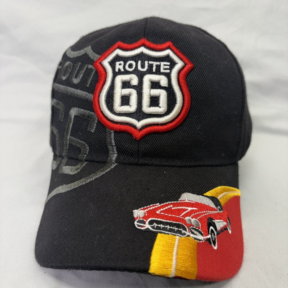 Joycap Route 66 Baseball Hat Mens OSFM Black Embroidered Car Road Trip Cap